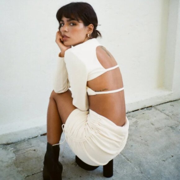 Zara Tops - ZARA Cream Crepe Open-Back Long Sleeve Top